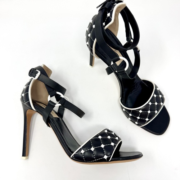 Valentino Shoes - Valentino Garavani Quilted Rockstud Ankle Strap Sandals in black and white